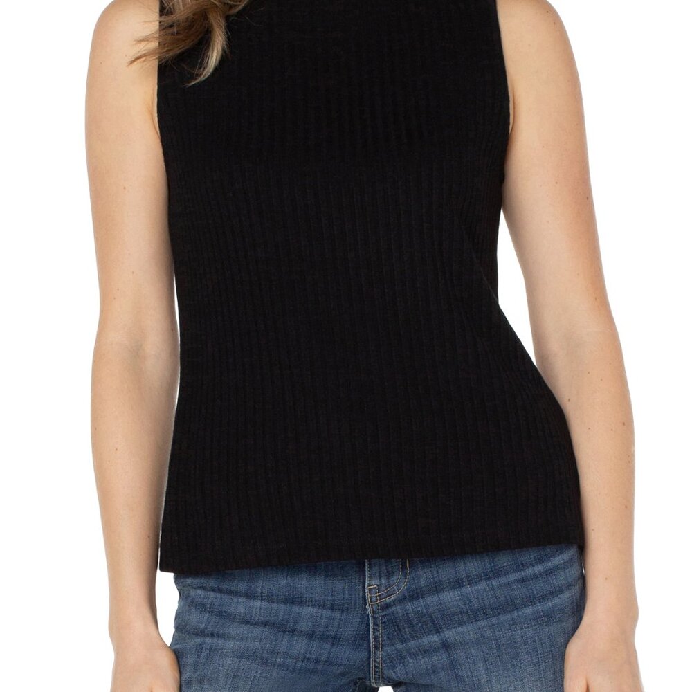 LIVER POOL LARGE Sleeveless high boatneck knit top Black